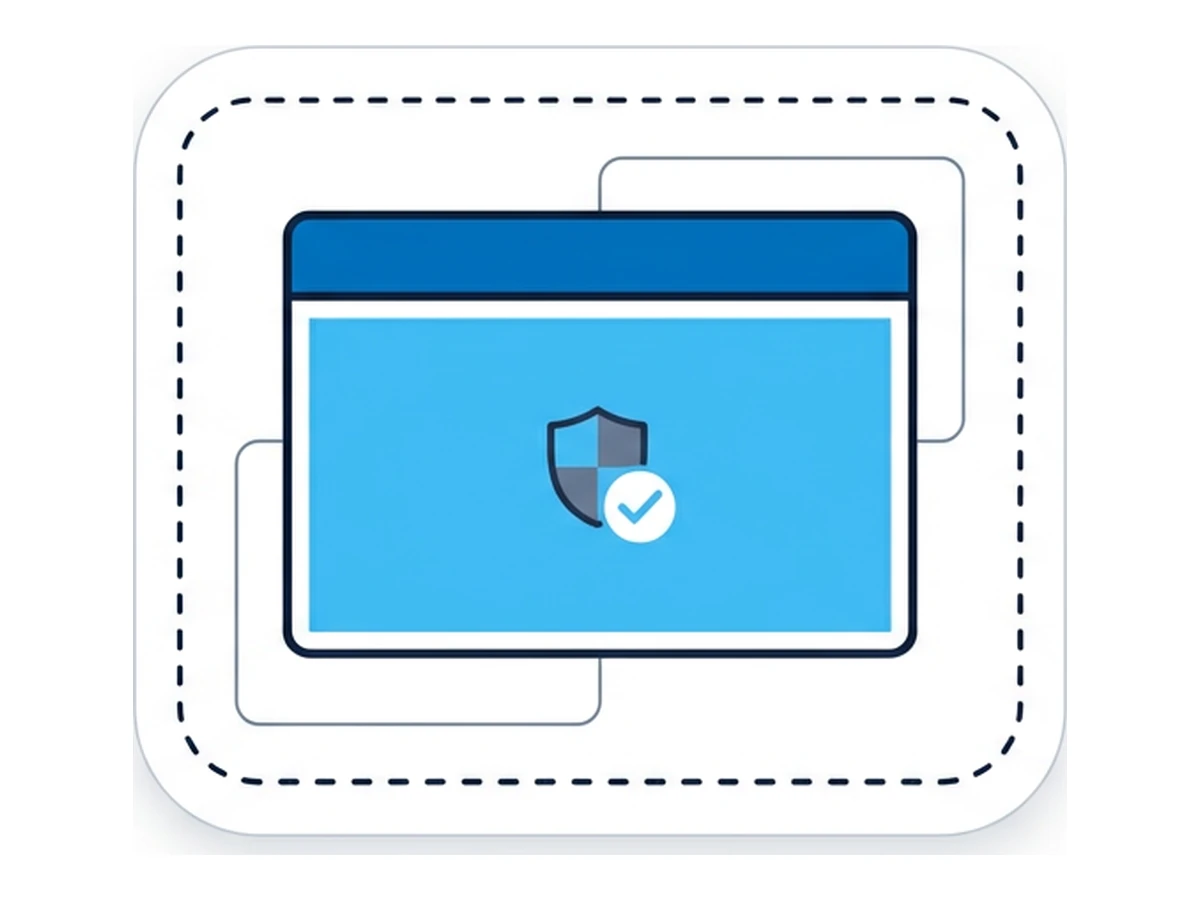 A browser window enclosed inside a larger rounded container with a dashed outline, representing an isolation bubble
