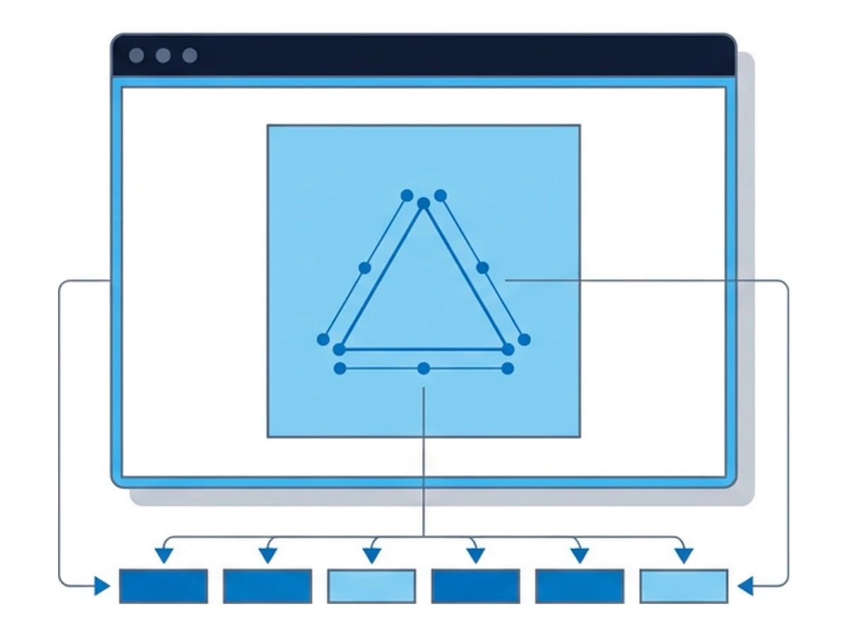 A browser containing a canvas area where a triangle is being traced by measurement dots, with a row of rectangles below representing the resulting hash
