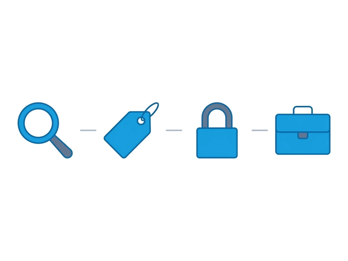 Four outlined icons in a row (magnifying glass, price tag, padlock, briefcase) representing analytics vendors, ad networks, fraud systems, and data brokers