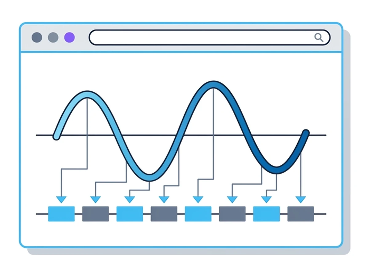 A browser window containing a clean sine wave traced across a horizontal axis, with a row of rectangles below representing a stable hash output