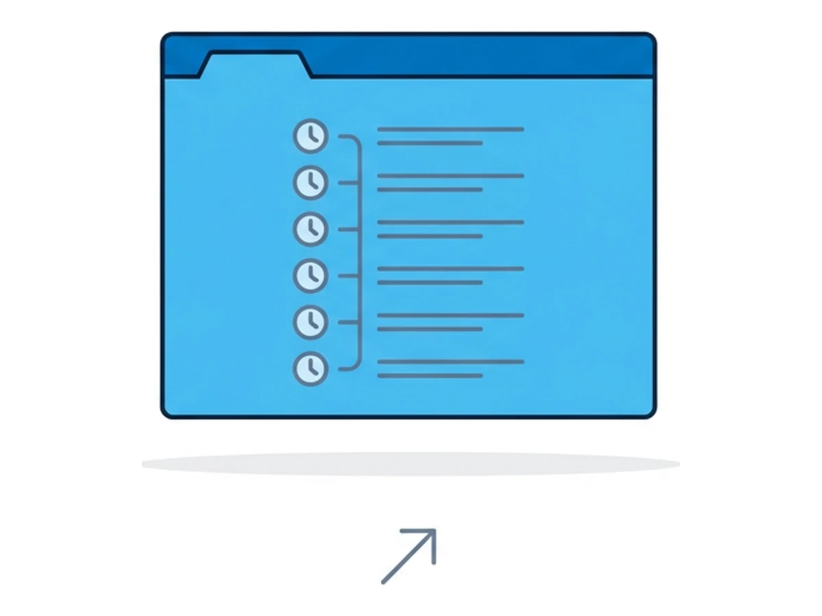 A browser window with six horizontal lines inside, each annotated with a tiny clock icon to the left
