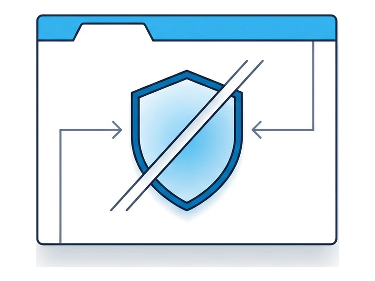 A browser with a shield icon in front of it, the shield marked with a diagonal line indicating partial protection