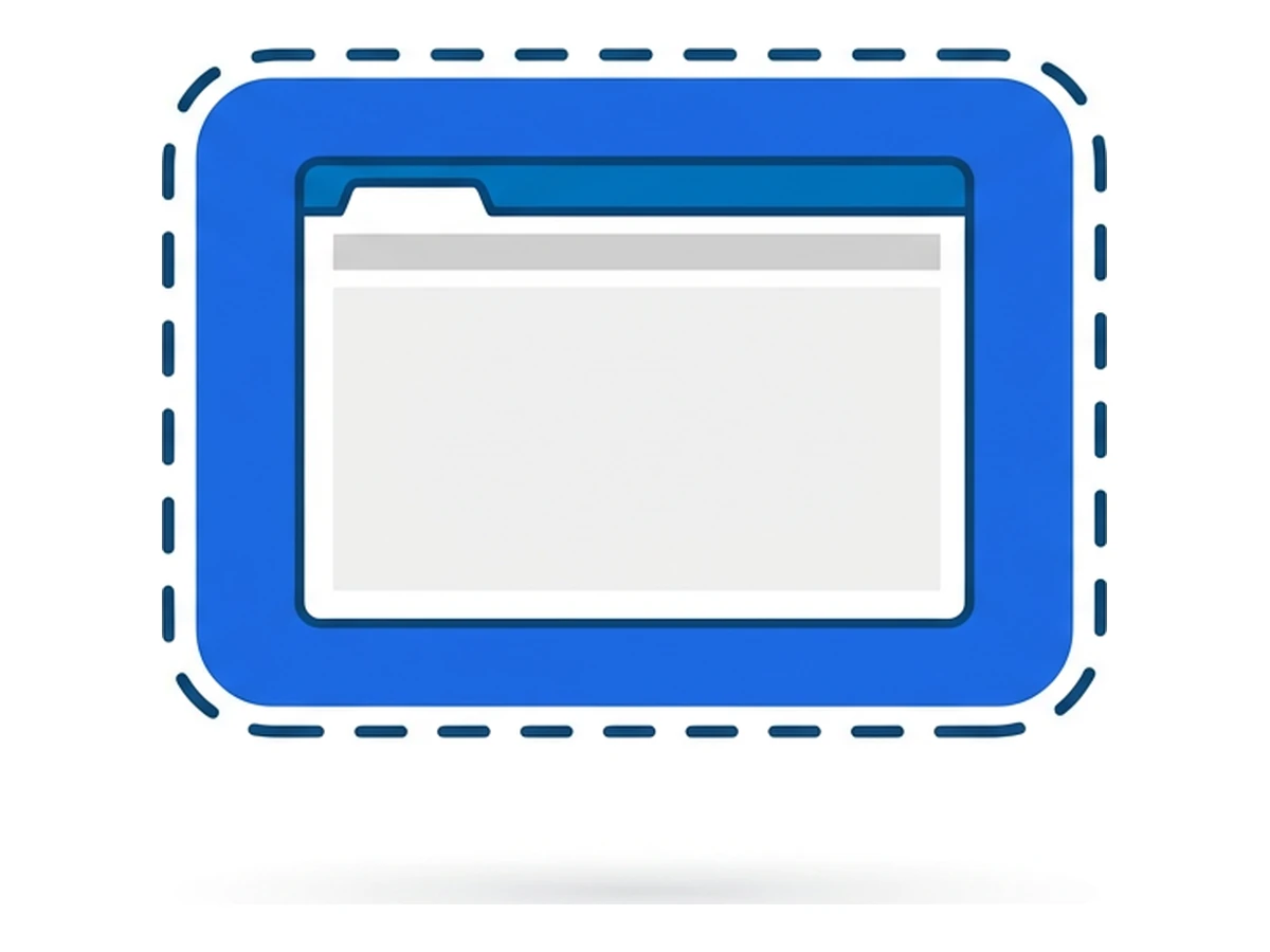 A browser window enclosed inside a larger rounded container with a dashed outline